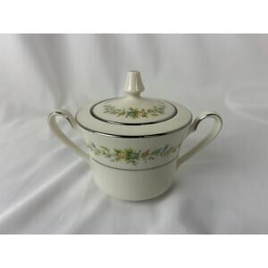 Noritake Christina 7056 Ivory China Lidded Sugar Bowl Floral Silver Trim
